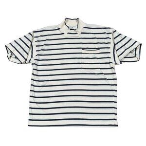 Vintage Nike Gray Tag Striped Collared T-Shirt w Pocket Sz L in Cream, Navy‎